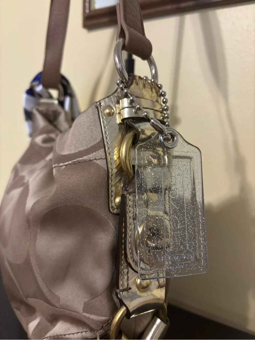 Coach Carly Brown Signature Hobo Bag with Blue Accent Scarf. 2008